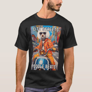 Camiseta Caniche elegante montando un scooter en la ciudad 