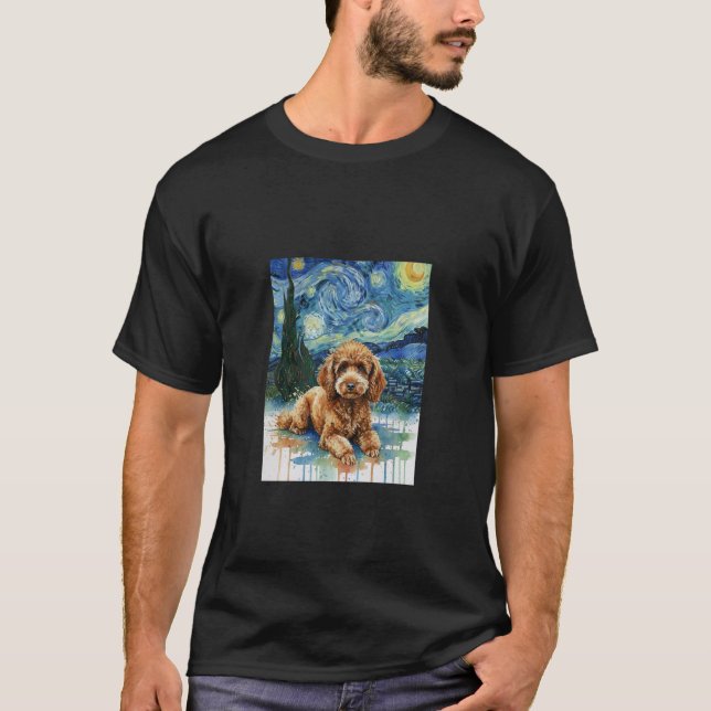 Camiseta Caniche Rojo Estilo Noche Estrellada Salpicadura d (Anverso)