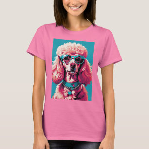 Camiseta Caniche Rosa Glam en Gafas de Sol Turquesas y coll