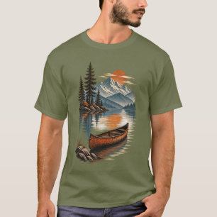 Camiseta Canoa Vintage Bajo Puesta de Sol de Montaña