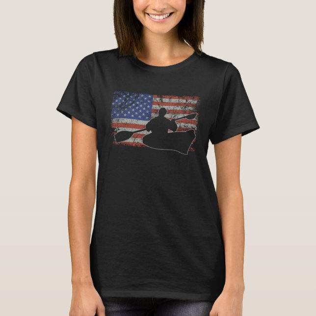 Camiseta Canoeing Retro USA Flag Kayak 4th of July Canoe (Anverso)