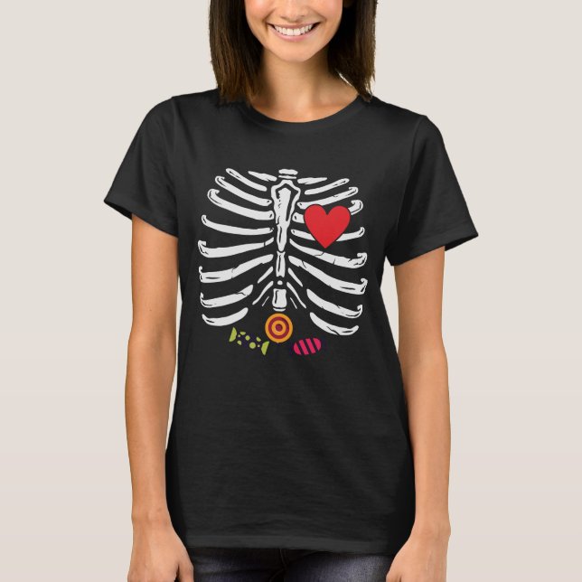 Camiseta Cañones de corazón divertidos de Skeleton Hallowee (Anverso)