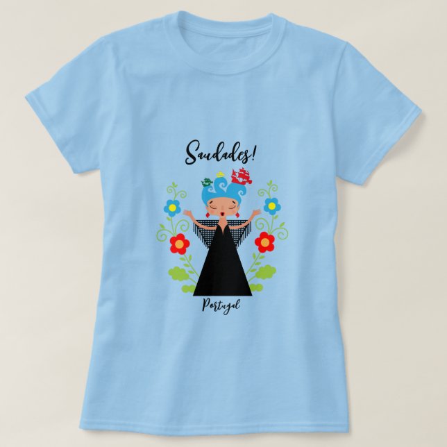 Camiseta Cantante de fado con barcos de caravanas portugues (Diseño del anverso)