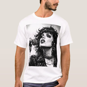 Camiseta Cantante gótica punk chica gráfico retro cómic BW