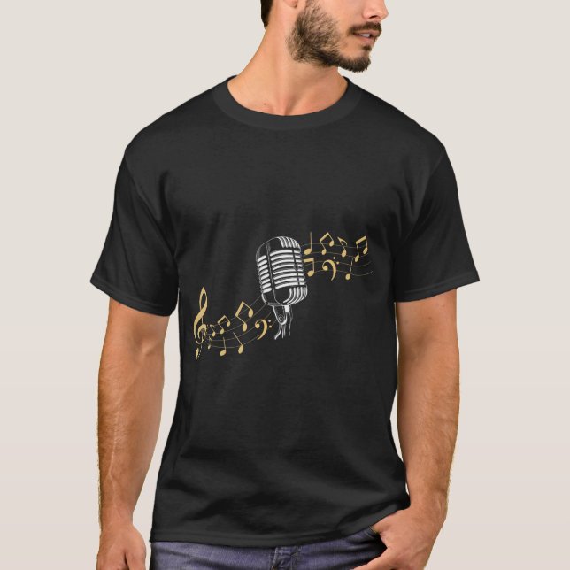 Camiseta Cantante Micrófono Musical Notes Karaoke amante (Anverso)