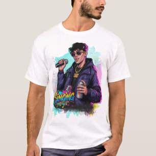 Camiseta Cantante pop de graffiti con micrófono y aerosol p