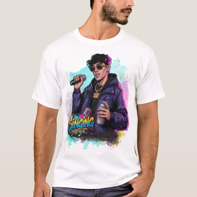 Camiseta Cantante pop de graffiti con micrófono y aerosol p (Anverso)