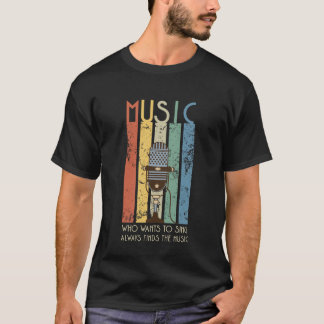 Camiseta Cantantes micrófono retro Stripes Black
