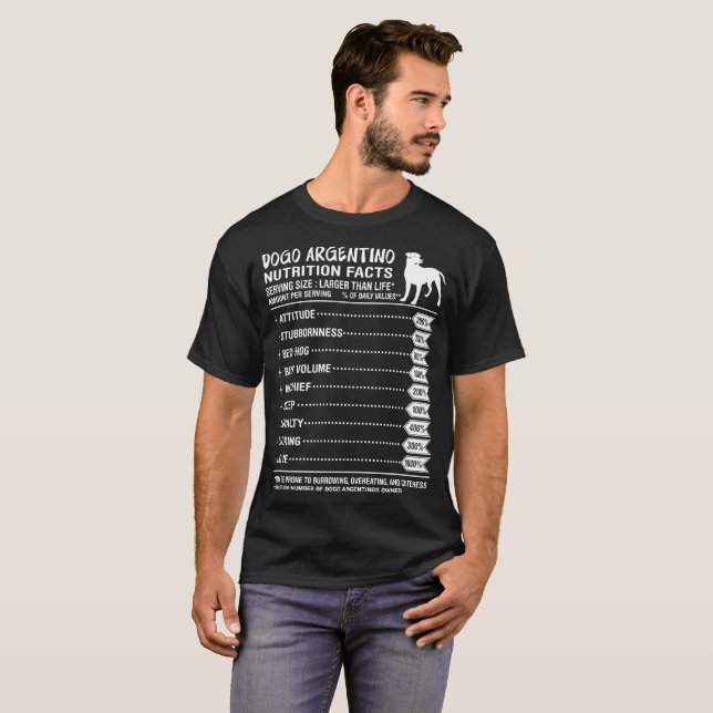Camiseta Cantidad de los hechos de la nutrición de Dogo (Anverso completo)