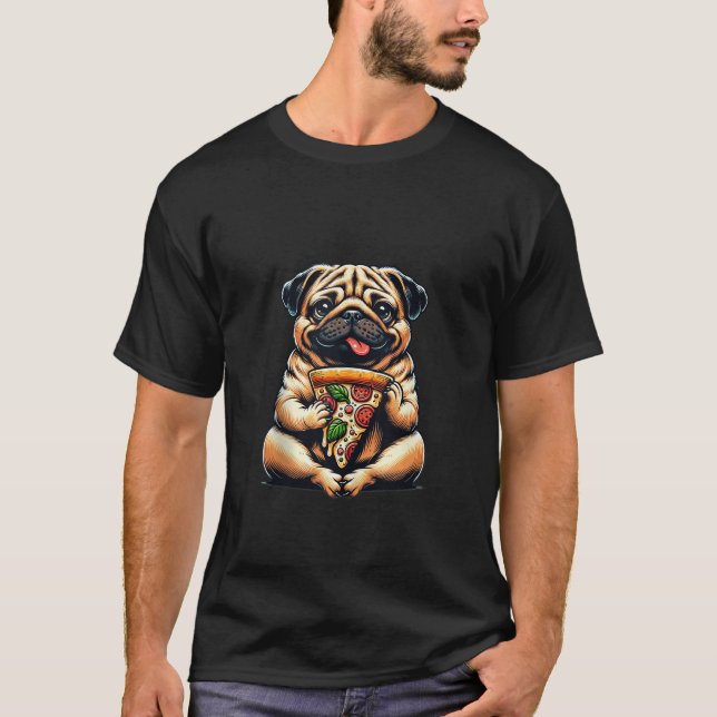 Camiseta Canto de comida picante de perro pizza de pug (Anverso)