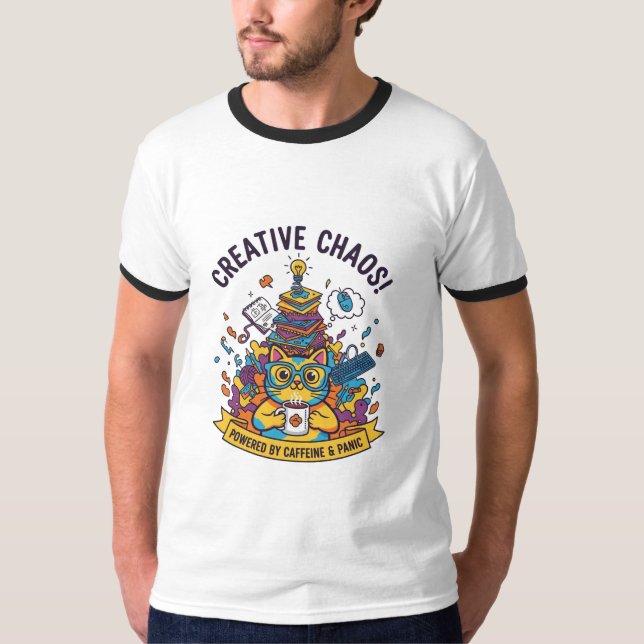 Camiseta Caos creativo" Gato gracioso para artistas y estud (Anverso)