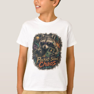 Camiseta Caos de Bolsillo Juego Retro Mapache Spa Cósmico
