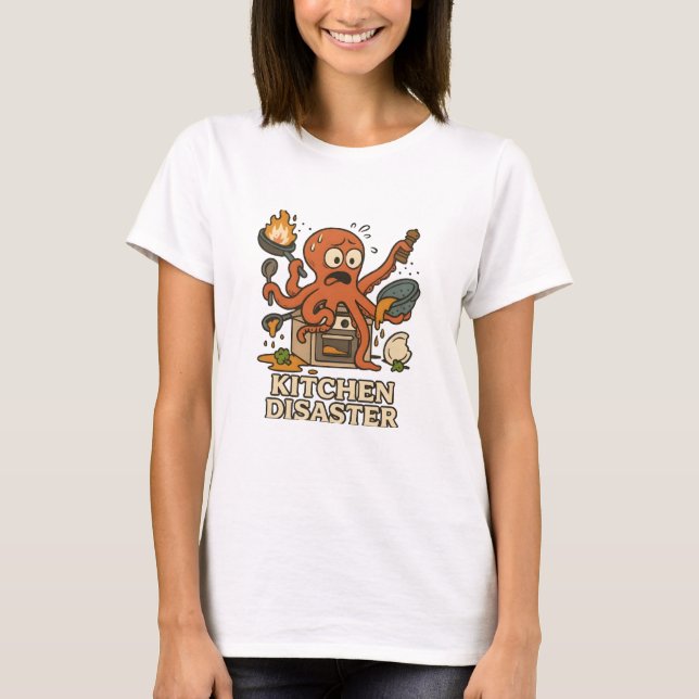 Camiseta Caos en la cocina: pulpo multitarea (Anverso)