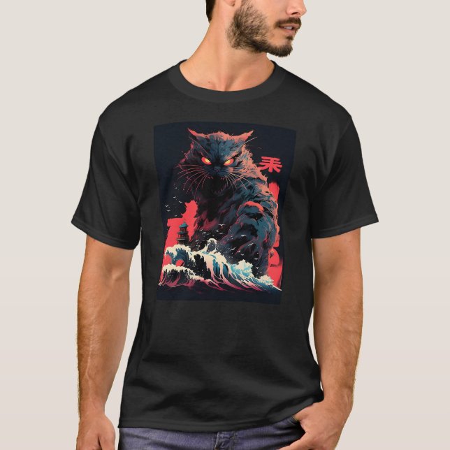 Camiseta Cap Japanese Big Wave Art Funny Cat Gift For Men (Anverso)