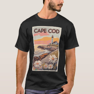 Camiseta Cape Cod Massachusetts Arte de Viaje Pictórico Ret