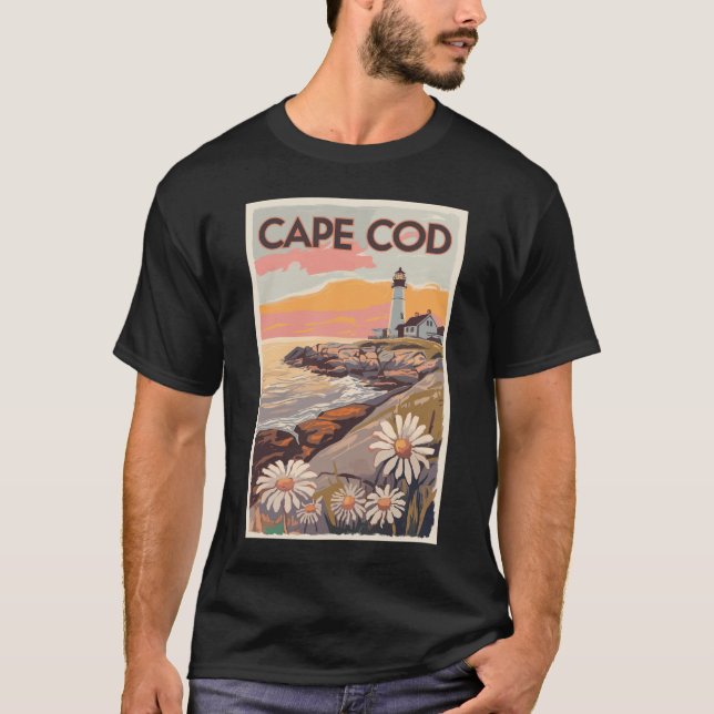 Camiseta Cape Cod Massachusetts Arte de Viaje Pictórico Ret (Anverso)