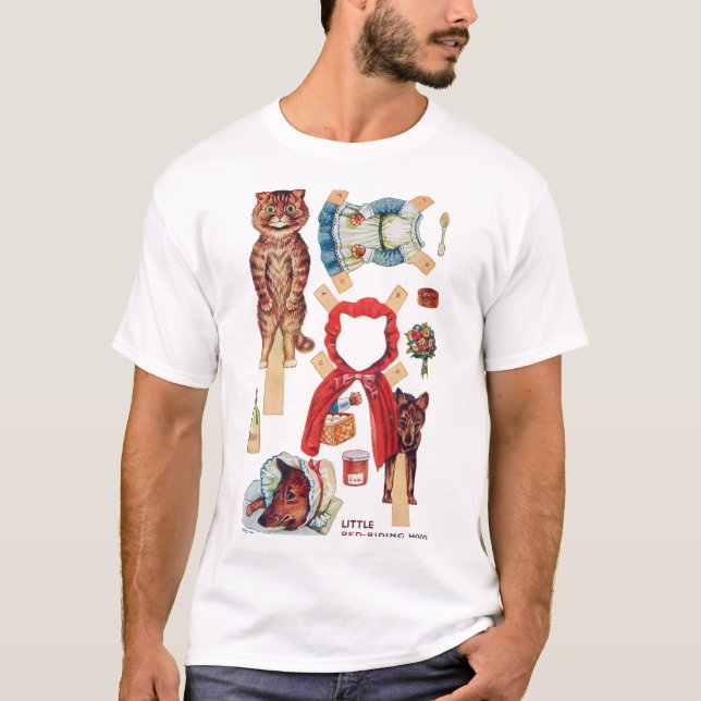 Camiseta Caperucita Roja, muñeca de papel, Louis Wain (Anverso)