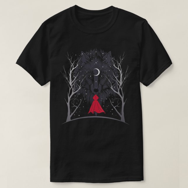 Camiseta Caperucita roja y el lobo en la carreta de mujeres (Diseño del anverso)