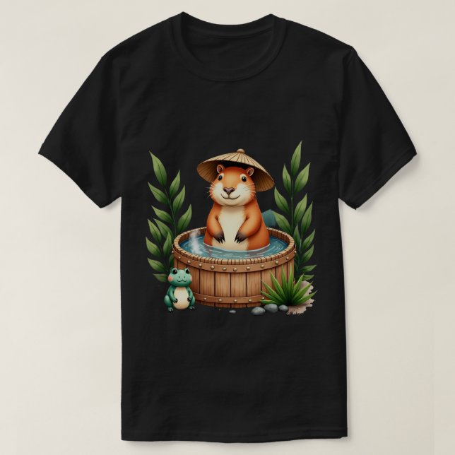 Camiseta Capibara Bañera Bambú Sombrero Zen Relaja (Diseño del anverso)