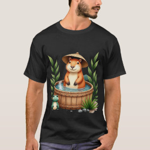 Camiseta Capibara Bañera Bambú Sombrero Zen Relaja