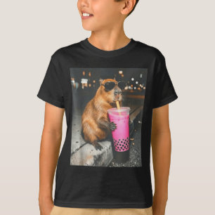Camiseta Capibara bebiendo té de burbujas helado meme diver