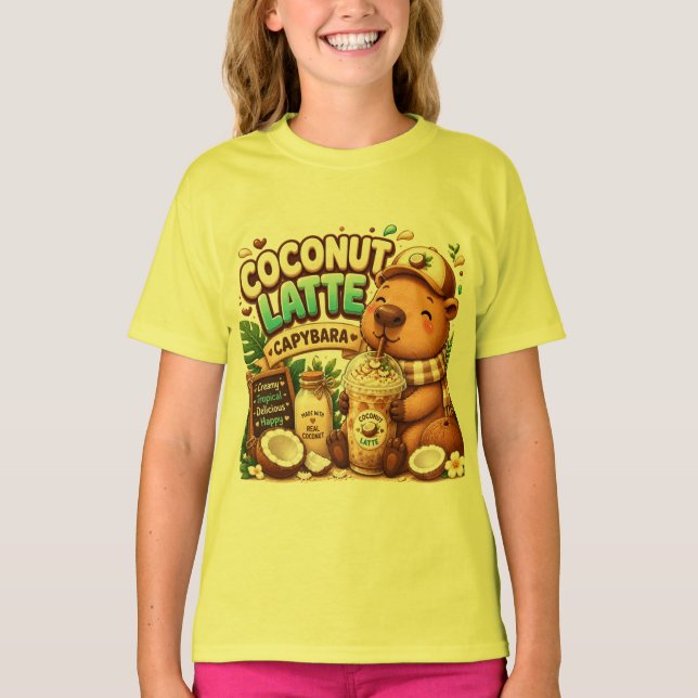 Camiseta Capibara de Coco Latte | Capibara Kawaii Lindo Caf (Anverso)