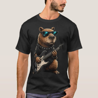 Camiseta Capibara Divertida Guitarra Eléctrica Humor Hombre