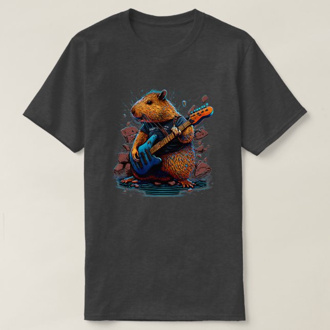 Camiseta Capibara Jugando Rock de guitarra eléctrica 4 (Diseño del anverso)