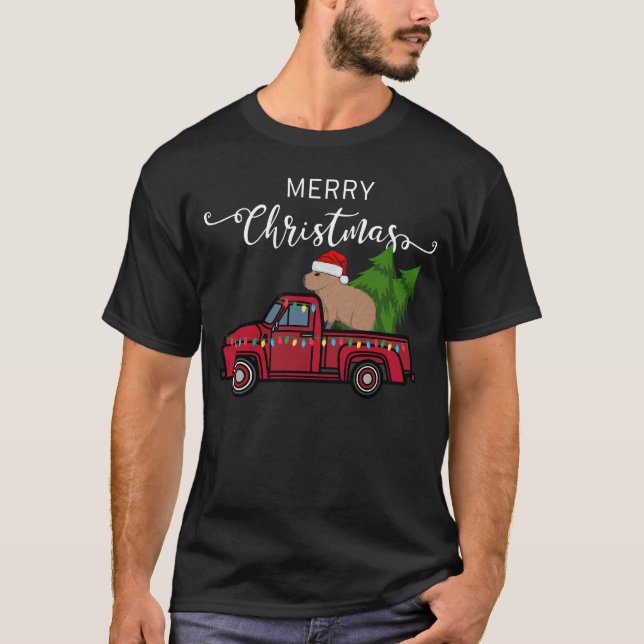Camiseta Capibara Navidad Ornamento navideño Camión Árbol D (Anverso)