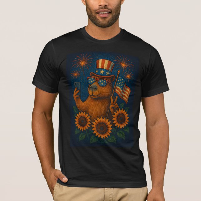 Camiseta Capibara patriótico 4 de julio fuegos artificiales (Anverso)