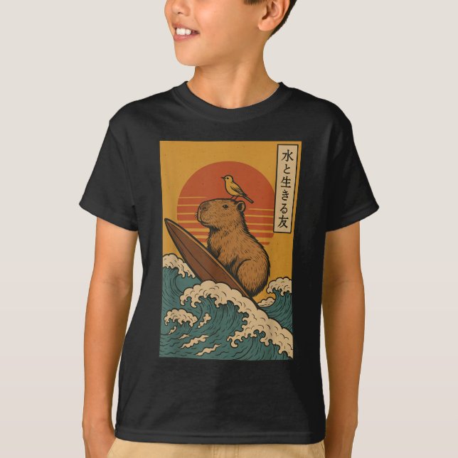 Camiseta Capibara Surfing Japonés (Anverso)