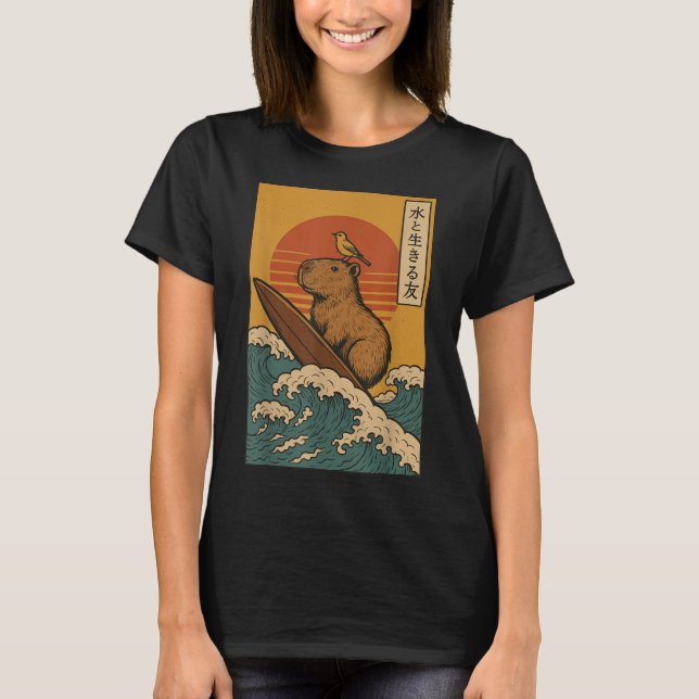Camiseta Capibara Surfing Japonés (Anverso)