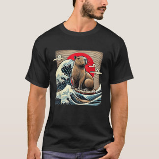 Camiseta Capibara Tee raro gráfico de onda Kanagawa japonés