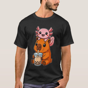 Camiseta Capibara y Ajolote Kawaii Bebiendo Té de Boba Dive