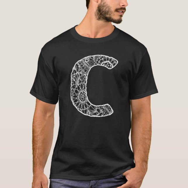 Camiseta Capital Letter C  Floral Chic Boho Abstract Doodle (Anverso)