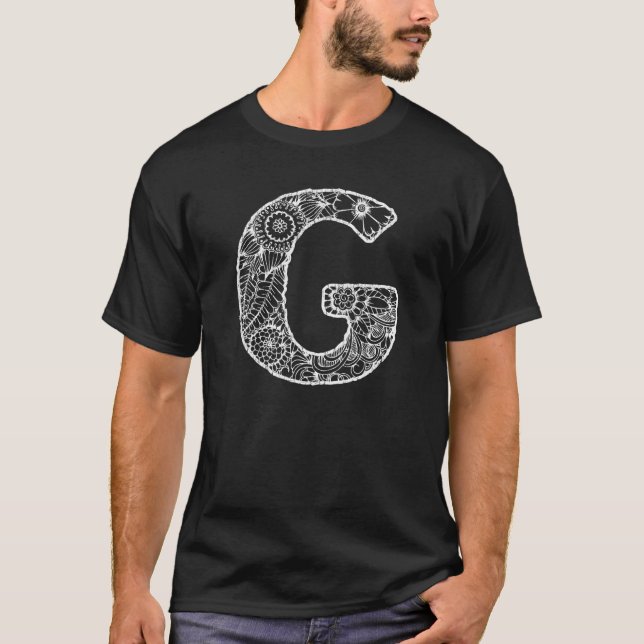 Camiseta Capital Letter G  Floral Chic Boho Abstract Doodle (Anverso)