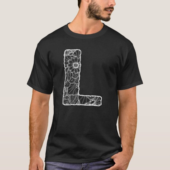 Camiseta Capital Letter L  Floral Chic Boho Abstract Doodle (Anverso)