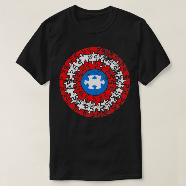 Camiseta Capitán Autism puzzle superhéroe shield Autism awa (Diseño del anverso)