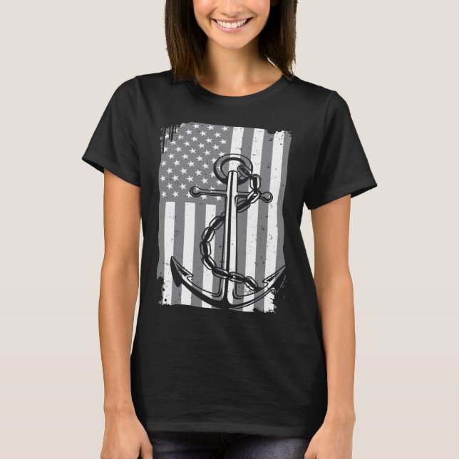 Camiseta Capitán de Ancla Vela Bandera de América Marítimo  (Anverso)
