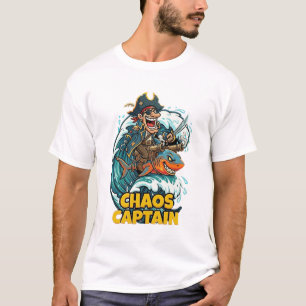Camiseta Capitán del Caos Pirata Montando Tiburón Divertido