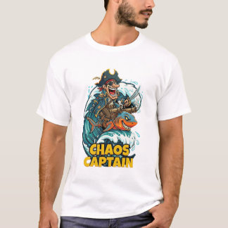 Camiseta Capitán del Caos Pirata Montando Tiburón Divertido