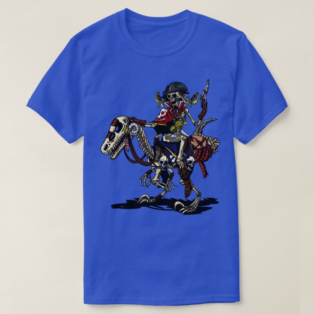 Camiseta Capitán del pirata Skeleton montando dinosaurio (Diseño del anverso)