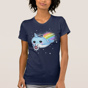 Camiseta Capitán lindo del kawaii narwhal con el arco iris