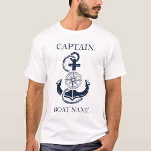 Camiseta Capitán Náutico Nombre Barco Azul Anclaje