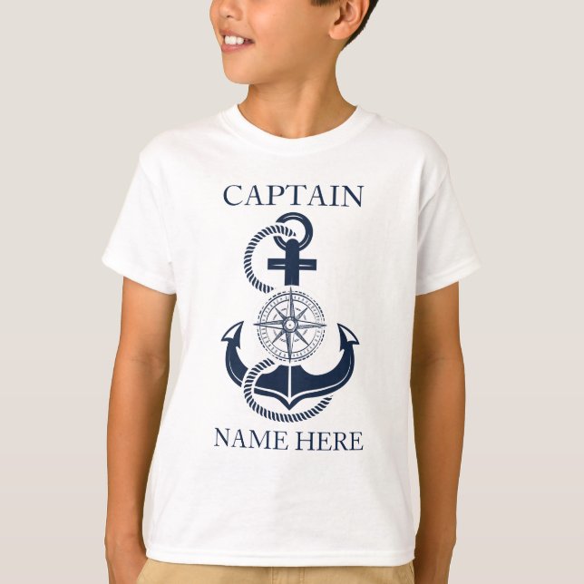 Camiseta Capitán Náutico Nombre Barco Azul Anclaje (Anverso)