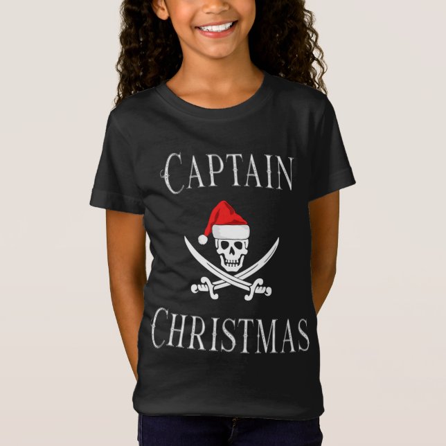 Camiseta Capitán Navidades Holiday Pirate Skull Santa Hat B (Anverso)