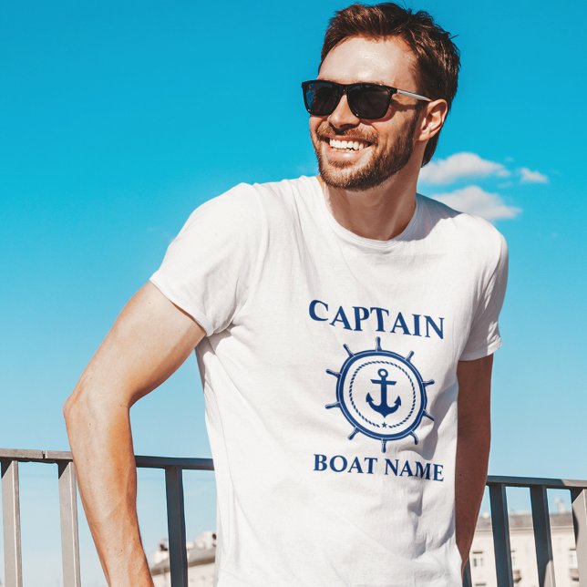 Camiseta Capitán Nombre Barco Anchor Rope Helm Nautical (Customize to change text size. Choose from a variety of shirt colors and styles.)