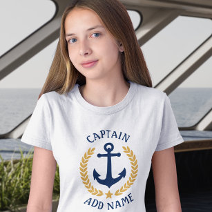 Camiseta Capitán Nombre de barco Anchor Laurel de oro deja 