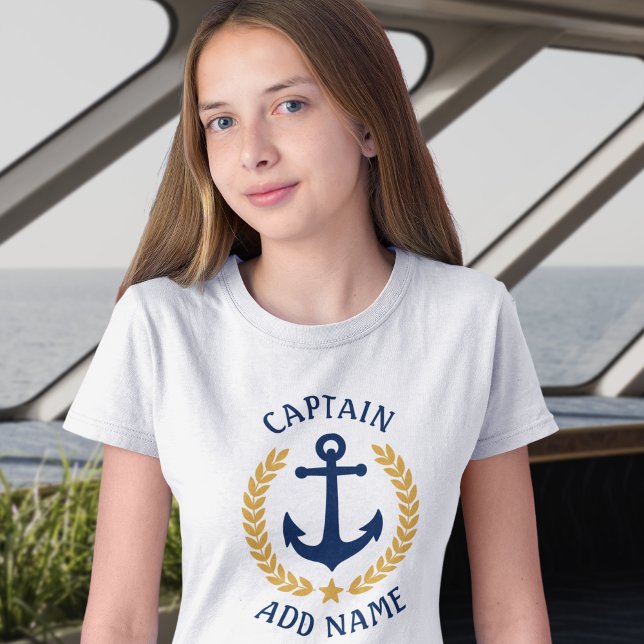 Camiseta Capitán Nombre de barco Anchor Laurel de oro deja  (Subido por el creador)