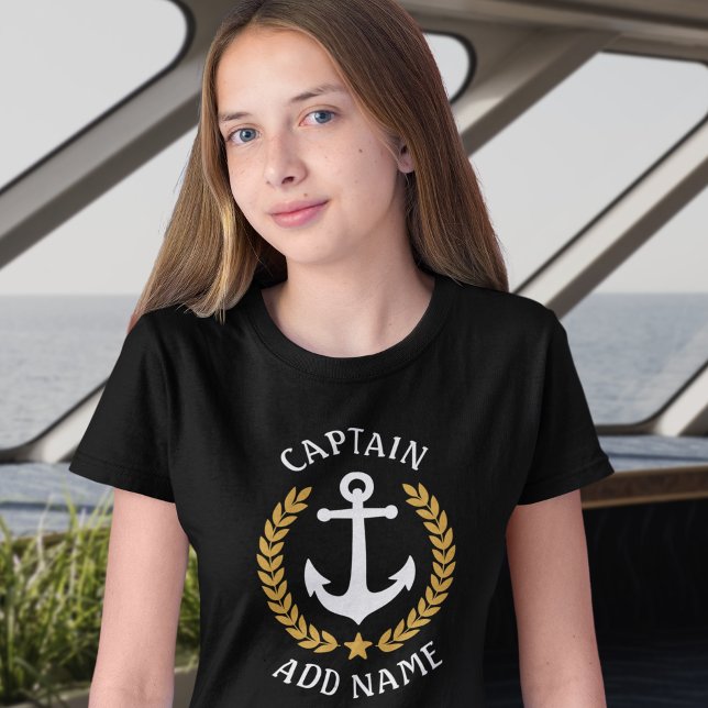 Camiseta Capitán Nombre de barco Anchor Laurel de oro deja  (Subido por el creador)